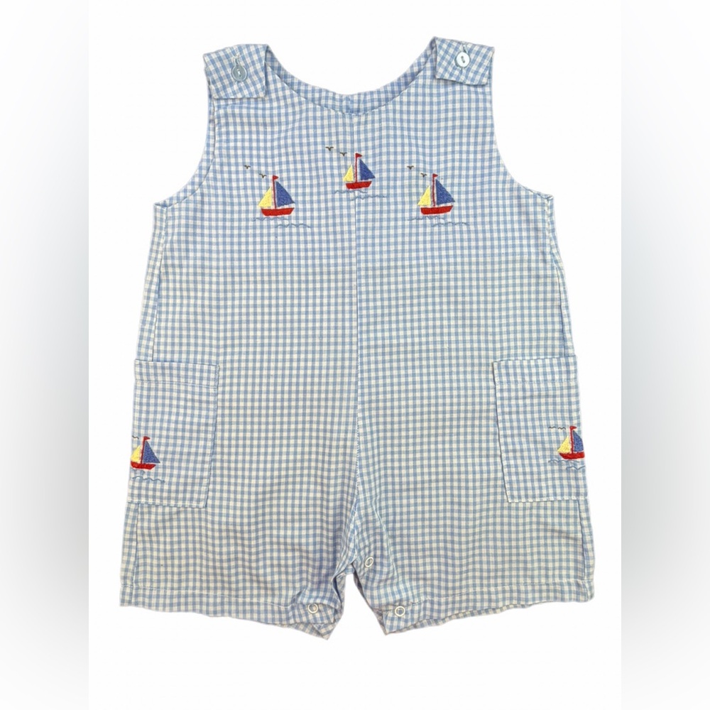 FANTASIE KIDS Baby Boy Sailboat Embroidered Jon Jon Shortie Romper - 18M